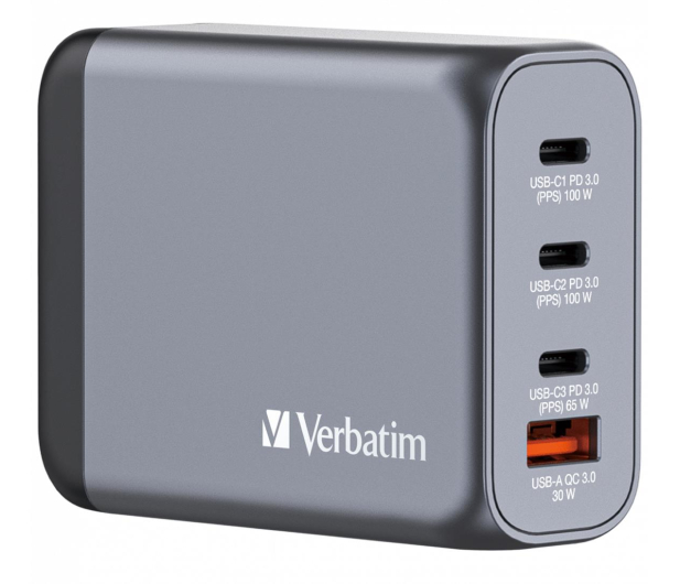 VERBATIM Ładowarka GNC-100 32202 GaN 100W, 3xUSB-C,1x USB-A, QC 3.0, PD 3.0 UE / UK ANVE10W4AQGG - 1199627 - zdjęcie